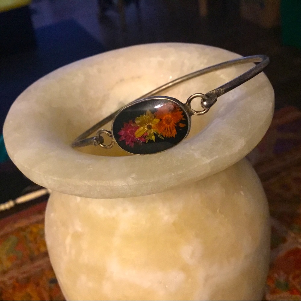 Flowers In Resin, Silver Clip Bracelet